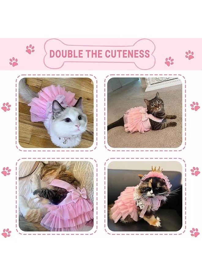 فستان أنيق مخطط من قماش شبكي رائع للكلاب والقطط والأرانب، مناسب للصغار، بتصميم أميرة، مزين بفيونكة، مناسب للكلاب الصغيرة، مثل كلاب البوميرانيان والتشيهواهوا، تنورة، مناسب للجراء (وردي، مقاس كبير). - Image 2