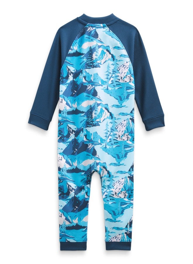 THE NORTH FACE Infant Waffle One-Piece Kids Baselayer Acoustic Blue Snow Peak Mountains Print 0-3mo - Image 2