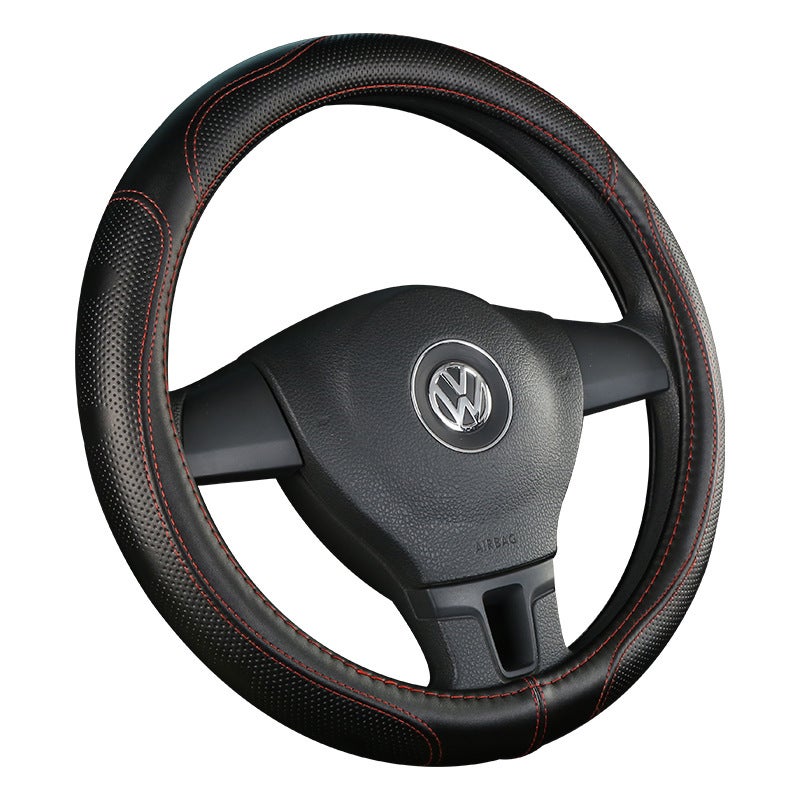 Comfortable genuine leather car steering wheel cover with three-dimensional embossed design - Image 1