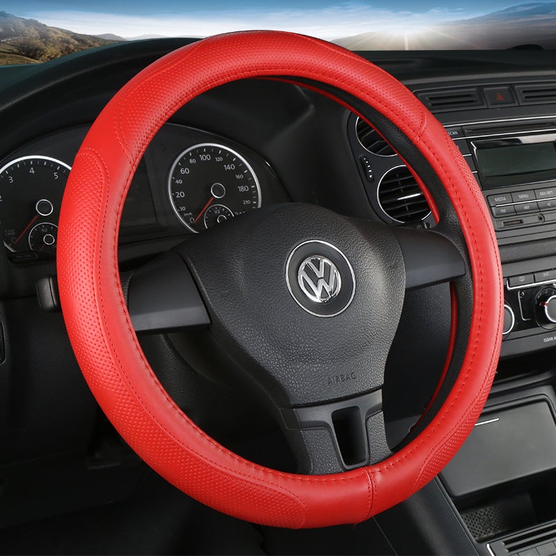 Comfortable genuine leather car steering wheel cover with three-dimensional embossed design - Image 5