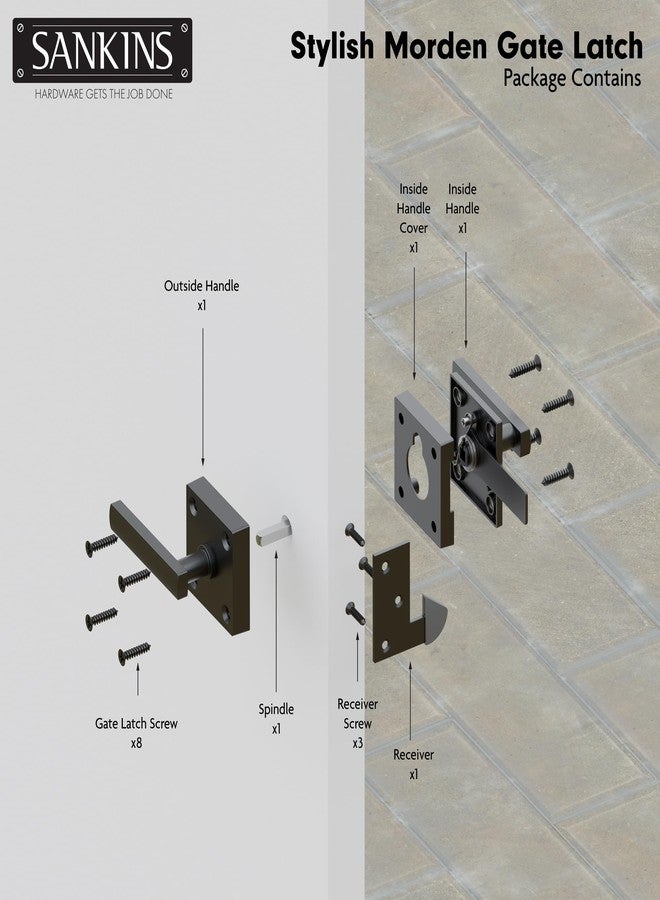 SANKINS Black Heavy Duty Double Side Gate Latch for Wooden Fence, Self Locking Aluminum Gate Latch for Outdoor Fence, Swinging Door Latch Gate Hardware,Black - Image 2