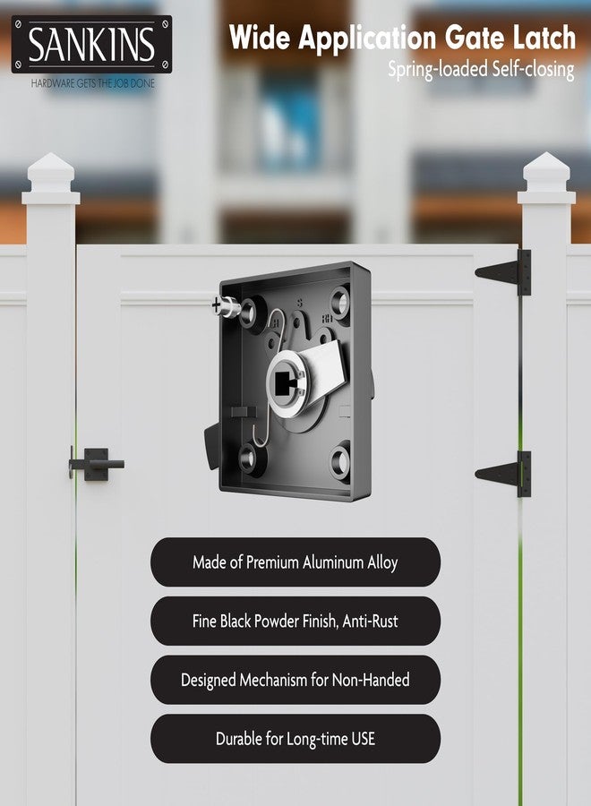 SANKINS Black Heavy Duty Double Side Gate Latch for Wooden Fence, Self Locking Aluminum Gate Latch for Outdoor Fence, Swinging Door Latch Gate Hardware,Black - Image 4