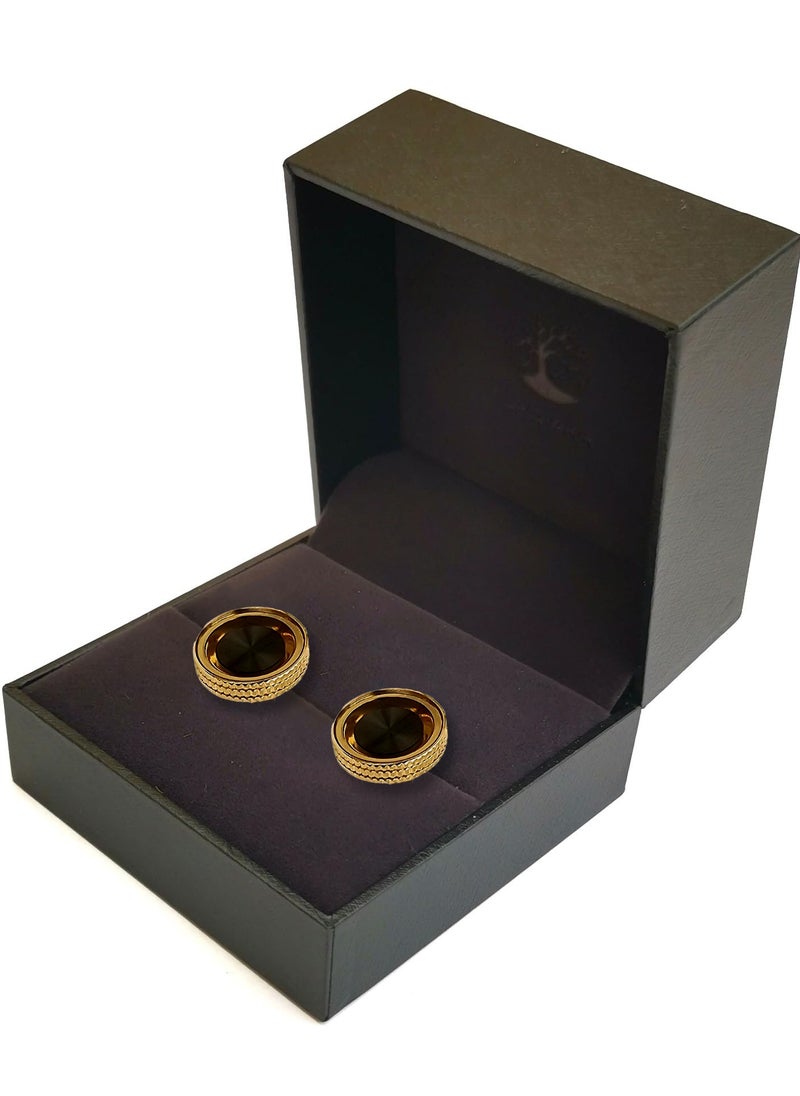 JADWAR - A gold steel cufflink with an elegant, classic design, featuring a fixed back closure - Image 1