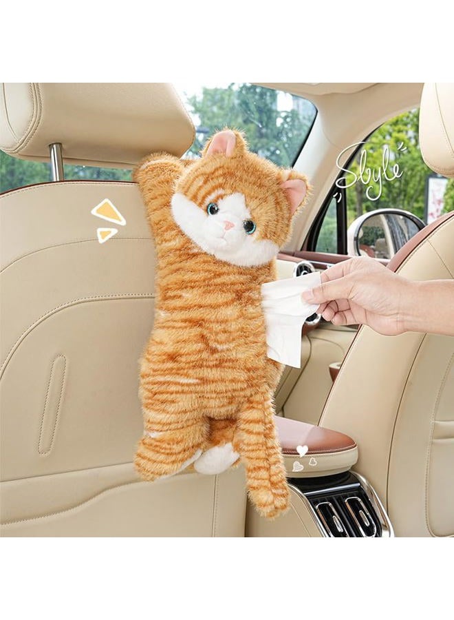 WASTROYAL Cute Cat Car Tissue Box Cover with Plush Doll, Hanging Vehicle Interior Organizer, Adorable Auto Decoration & Practical Accessory (Yellow) - Image 1