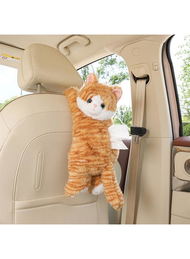 WASTROYAL Cute Cat Car Tissue Box Cover with Plush Doll, Hanging Vehicle Interior Organizer, Adorable Auto Decoration & Practical Accessory (Yellow) - Image 2