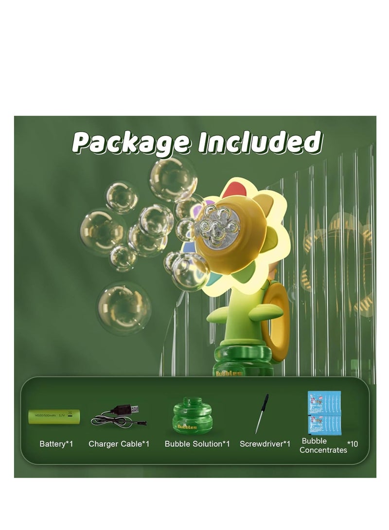MOCOM Sunflower Bubble Machine for Kids with LED Lights, 10,000 Bubbles/Min Automatic Bubble Blower, Dancing Flower Toy with Rechargeable Battery & Bubble Solution – Outdoor Bubble Maker for Toddlers, Pets, Birthday Parties, Weddings & Events - Image 5