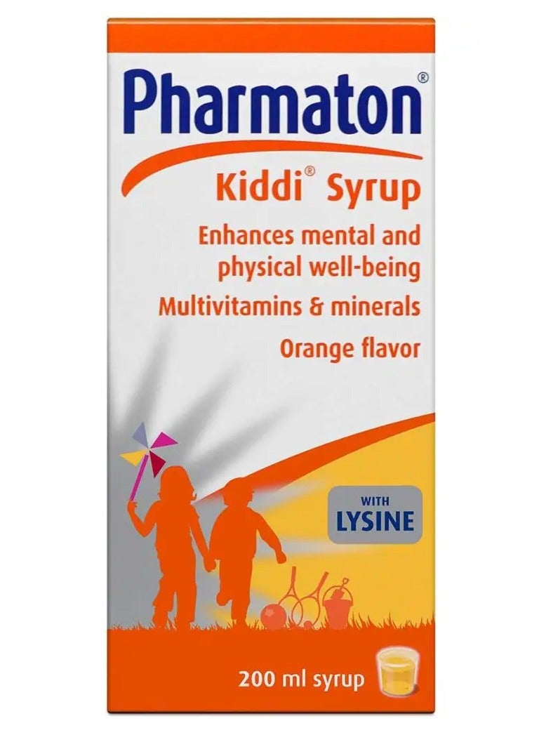 Pharmaton Kiddi Syrup with Multivitamins & minerals, Orange Flavor 200ml - Image 1