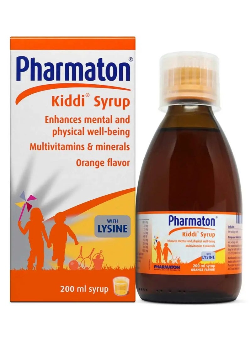 Pharmaton Kiddi Syrup with Multivitamins & minerals, Orange Flavor 200ml - Image 2