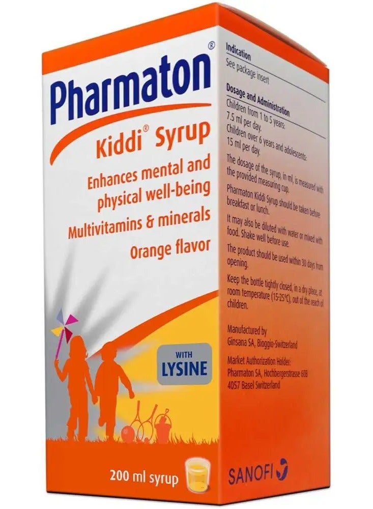 Pharmaton Kiddi Syrup with Multivitamins & minerals, Orange Flavor 200ml - Image 3
