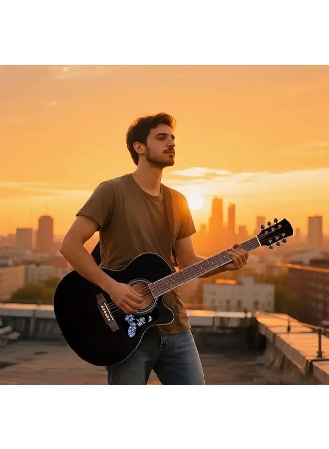 Megarya Orchid Black Elegance Acoustic Guitar With Premium 5mm Padded Bag - Image 4