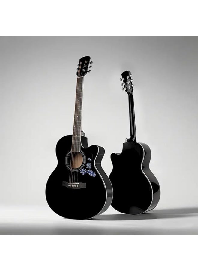Megarya Orchid Black Elegance Acoustic Guitar With Premium 5mm Padded Bag - Image 2