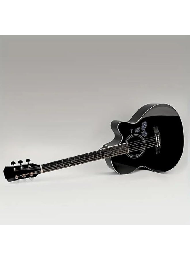 Megarya Orchid Black Elegance Acoustic Guitar With Premium 5mm Padded Bag - Image 3