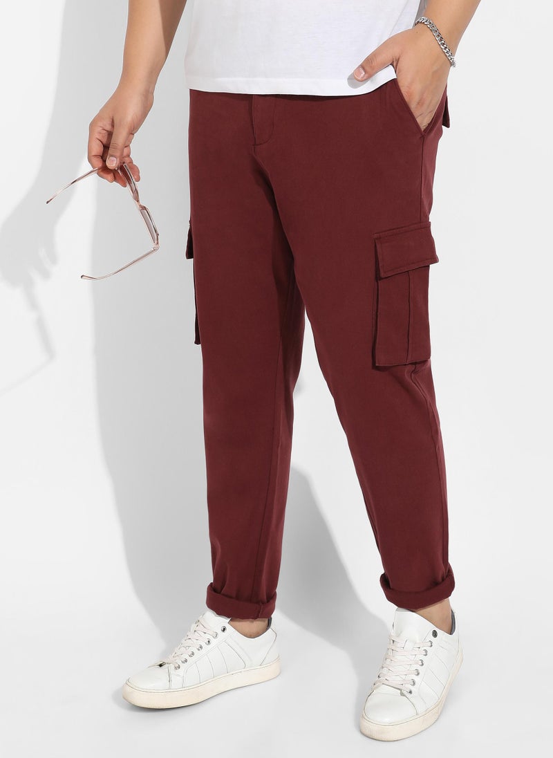 Instafab Plus Men's Maroon Cargo Trousers - Image 1