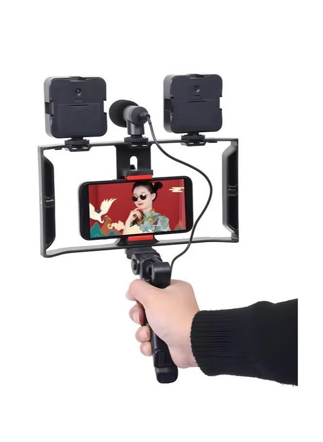 التخطيط مجموعة فيديو ريغ PK-778 للهواتف الذكية مع إضاءة LED مزدوجة، ميكروفون، مقبض تثبيت، حامل كاميرا الهاتف المحمول، مجموعة صناعة الفيديو، تسجيل الفيديو - Image 1