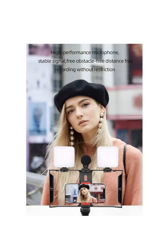 التخطيط مجموعة فيديو ريغ PK-778 للهواتف الذكية مع إضاءة LED مزدوجة، ميكروفون، مقبض تثبيت، حامل كاميرا الهاتف المحمول، مجموعة صناعة الفيديو، تسجيل الفيديو - Image 2