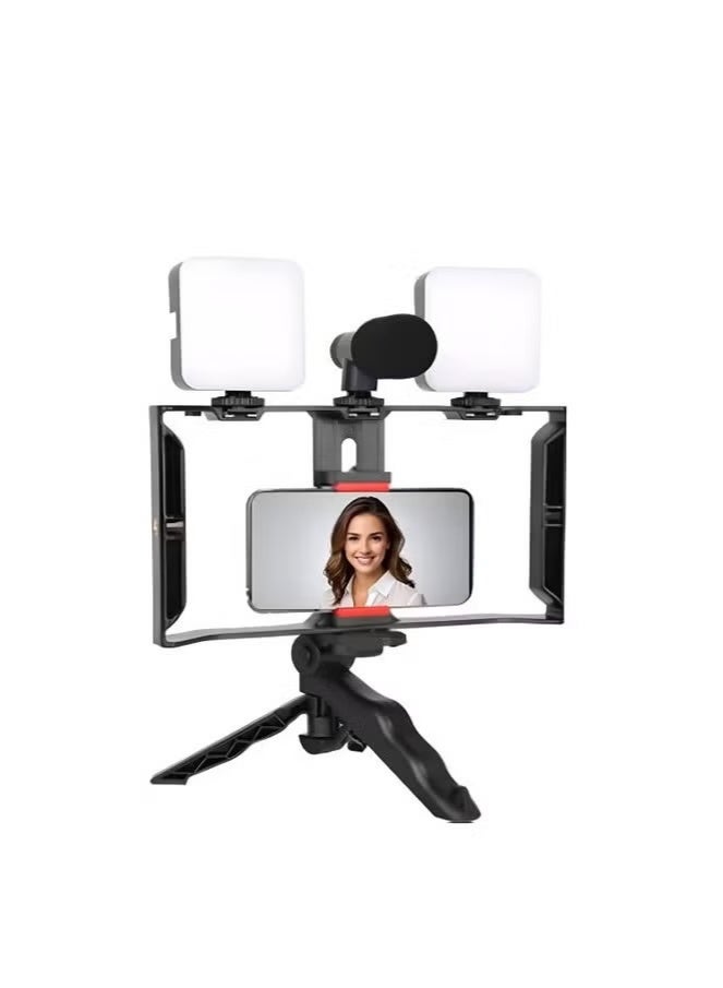 التخطيط مجموعة فيديو ريغ PK-778 للهواتف الذكية مع إضاءة LED مزدوجة، ميكروفون، مقبض تثبيت، حامل كاميرا الهاتف المحمول، مجموعة صناعة الفيديو، تسجيل الفيديو - Image 5