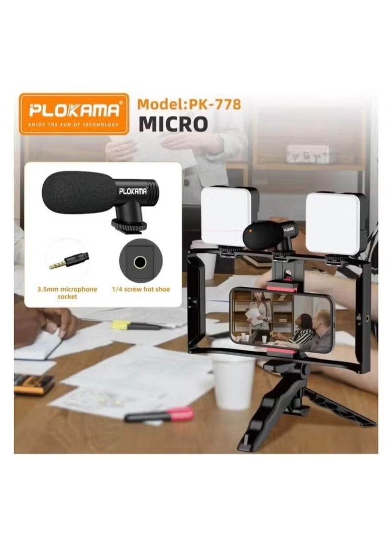 التخطيط مجموعة فيديو ريغ PK-778 للهواتف الذكية مع إضاءة LED مزدوجة، ميكروفون، مقبض تثبيت، حامل كاميرا الهاتف المحمول، مجموعة صناعة الفيديو، تسجيل الفيديو - Image 4