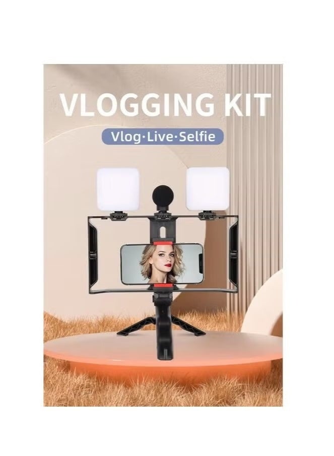 التخطيط مجموعة فيديو ريغ PK-778 للهواتف الذكية مع إضاءة LED مزدوجة، ميكروفون، مقبض تثبيت، حامل كاميرا الهاتف المحمول، مجموعة صناعة الفيديو، تسجيل الفيديو - Image 3