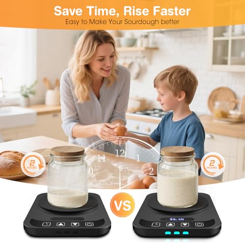 MQFORU Sourdough Starter Warmer, Precise 1°F Thermostat Control (70-100°F) Sourdough Warming Mat, Auto Warming On/Off, 12-Hour Timer Sourdough Warmer for Home Baking (No Jar Included) - Image 3