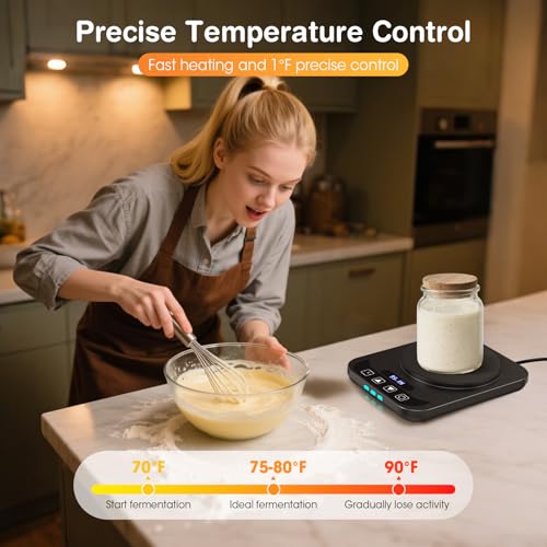 MQFORU Sourdough Starter Warmer, Precise 1°F Thermostat Control (70-100°F) Sourdough Warming Mat, Auto Warming On/Off, 12-Hour Timer Sourdough Warmer for Home Baking (No Jar Included) - Image 2