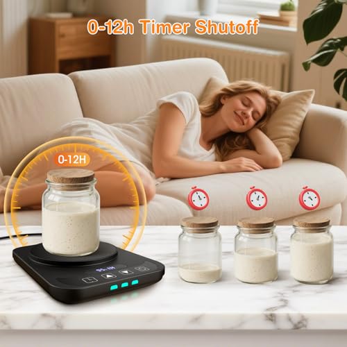 MQFORU Sourdough Starter Warmer, Precise 1°F Thermostat Control (70-100°F) Sourdough Warming Mat, Auto Warming On/Off, 12-Hour Timer Sourdough Warmer for Home Baking (No Jar Included) - Image 4