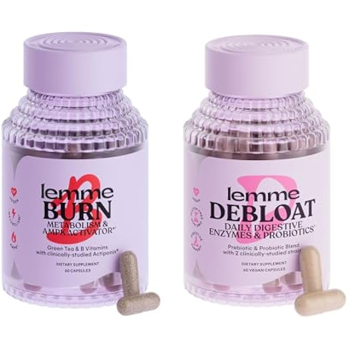 Lemme حزمة كبسولات حرق الدهون والتخلص من الانتفاخ - كبسولات الأيض وحرق الدهون + كبسولات التخلص من الانتفاخ والغازات، بروبيوتيك وبريبايوتيك - خالية من الغلوتين، غير معدلة وراثيًا - 60 حبة لكل منها - Image 1