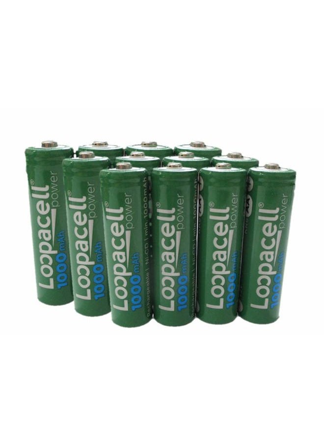 Loopacell 12 AA Rechargeable NiCD Battery, 1.2V 1000mAh High Capacity AA Batteries for Solar Lights, Garden Lights