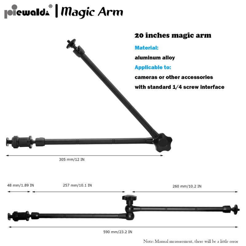 Niewalda 20" Magic Arm Clamp Kit with 1/4" & 3/8" Thread Clamp,Adjustable Friction arm- Articulating arm,with/Phone Clip/Tripod Mount Adapter,for Action Camera/DSLR/LCD Monitor/LED Lights/Cell Phone - Image 3