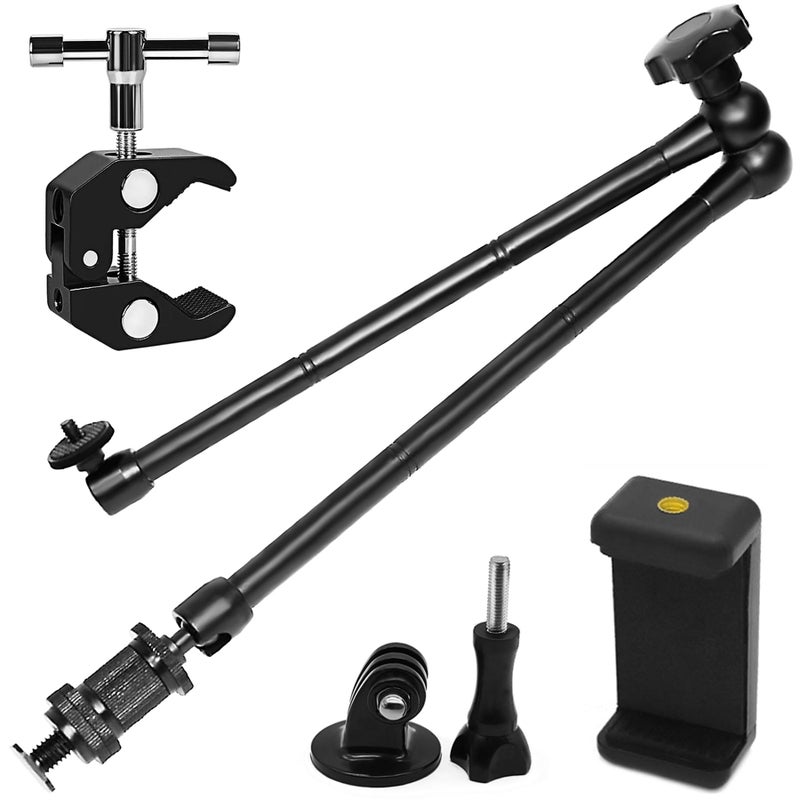 Niewalda 20" Magic Arm Clamp Kit with 1/4" & 3/8" Thread Clamp,Adjustable Friction arm- Articulating arm,with/Phone Clip/Tripod Mount Adapter,for Action Camera/DSLR/LCD Monitor/LED Lights/Cell Phone - Image 1