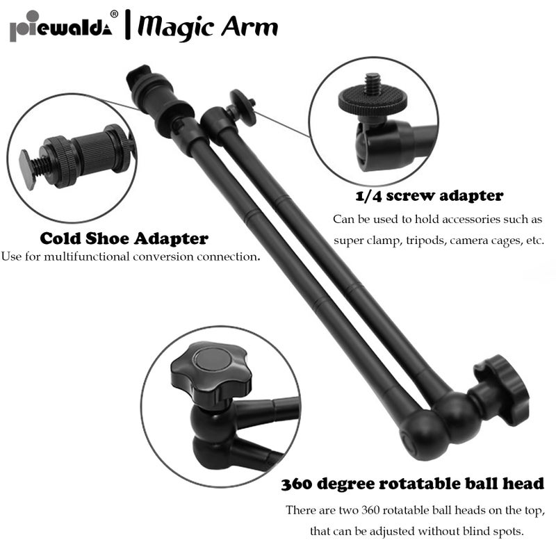 Niewalda 20" Magic Arm Clamp Kit with 1/4" & 3/8" Thread Clamp,Adjustable Friction arm- Articulating arm,with/Phone Clip/Tripod Mount Adapter,for Action Camera/DSLR/LCD Monitor/LED Lights/Cell Phone - Image 4