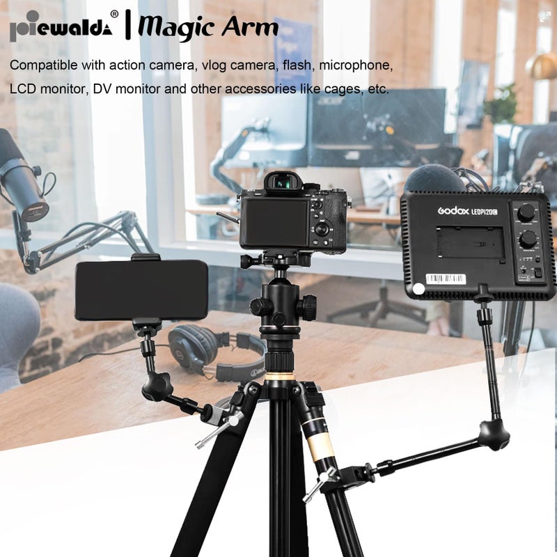Niewalda 20" Magic Arm Clamp Kit with 1/4" & 3/8" Thread Clamp,Adjustable Friction arm- Articulating arm,with/Phone Clip/Tripod Mount Adapter,for Action Camera/DSLR/LCD Monitor/LED Lights/Cell Phone - Image 5