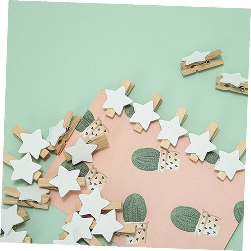 FUOYLOO 100pcs Wooden Photo Clamps Star Shape Decorative Message Clips for Home Party Memo Display Craft Clothespins for Photos and Cards - Image 2