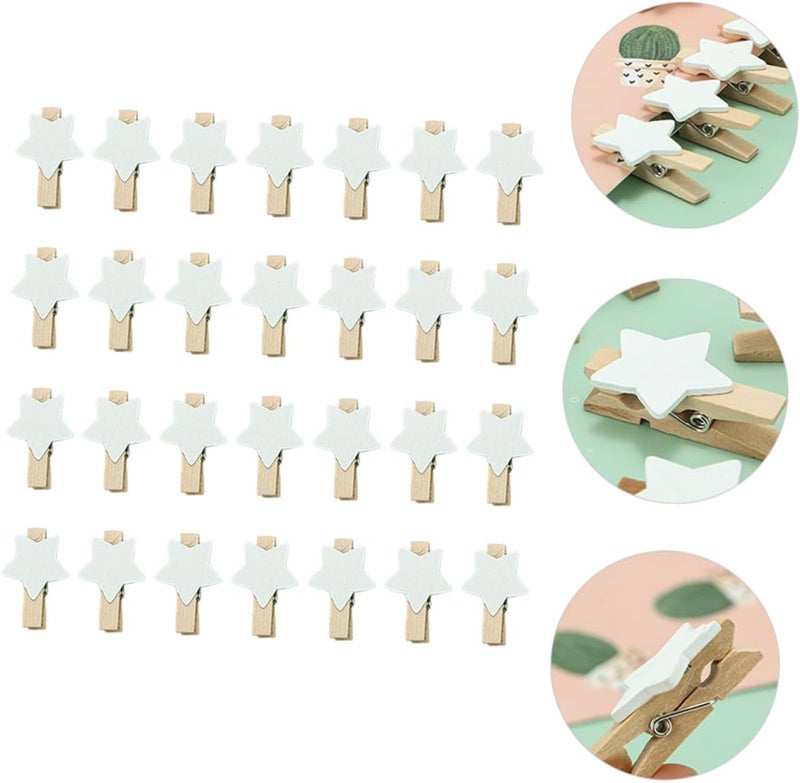 FUOYLOO 100pcs Wooden Photo Clamps Star Shape Decorative Message Clips for Home Party Memo Display Craft Clothespins for Photos and Cards - Image 4
