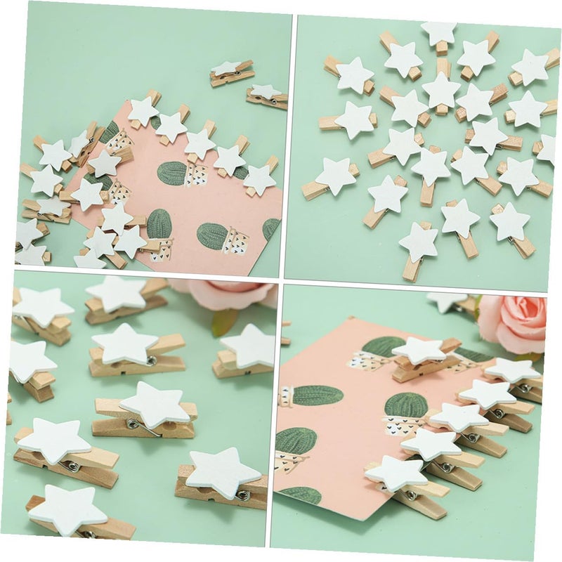 FUOYLOO 100pcs Wooden Photo Clamps Star Shape Decorative Message Clips for Home Party Memo Display Craft Clothespins for Photos and Cards - Image 3