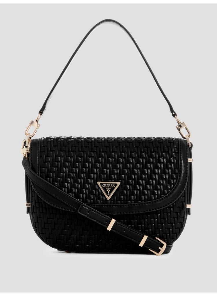 GUESS Guess Mirema Woven Top-Handle Bag Black - Image 1