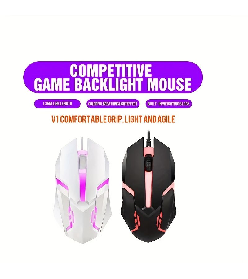 فأرة ألعاب سلكية سوداء RGB مع إضاءة LED، صامتة، مريحة، ومزودة بمؤشر DPI 1200 للكمبيوتر واللابتوب - Image 2