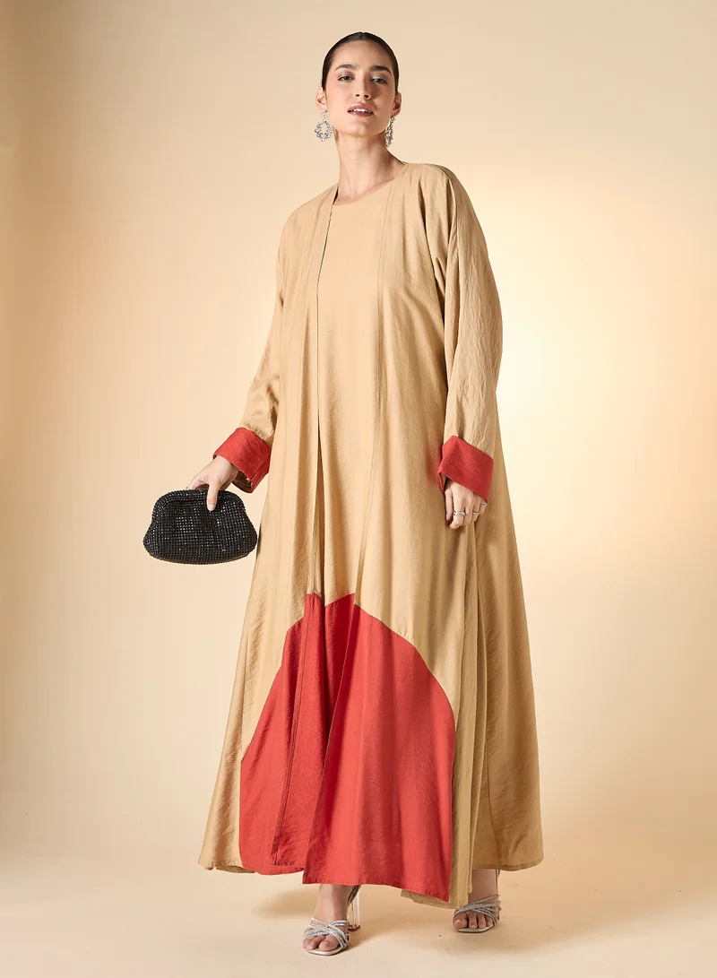 Hadiyath Al Madinah Colorblock Abaya Set 3-Piece - HM