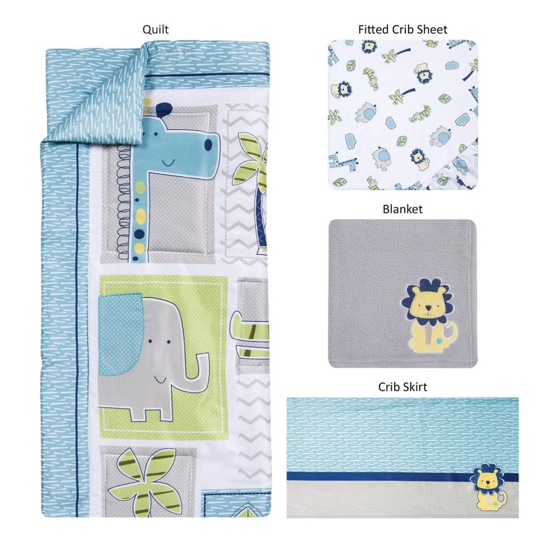 Trend Lab Jungle Roar Breathable 4-Piece Baby Nursery Crib Bedding Set, Includes Quilt, 2 Fitted Crib Sheets, and Crib Skirt - Image 2