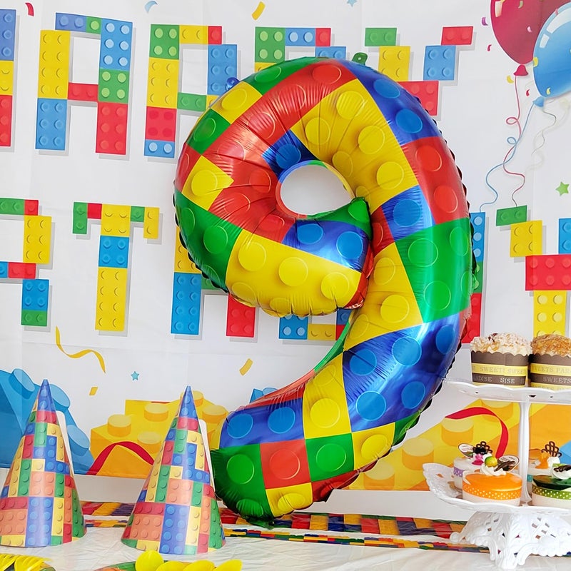 CHANGZHONG 32 Inch Building Block Number 6 Balloons 6 year birthday Block Themed Large Big Helium Foil Mylar Balloon for Girls Boys 6 th Birthday Party Decoration Supplies - Image 4