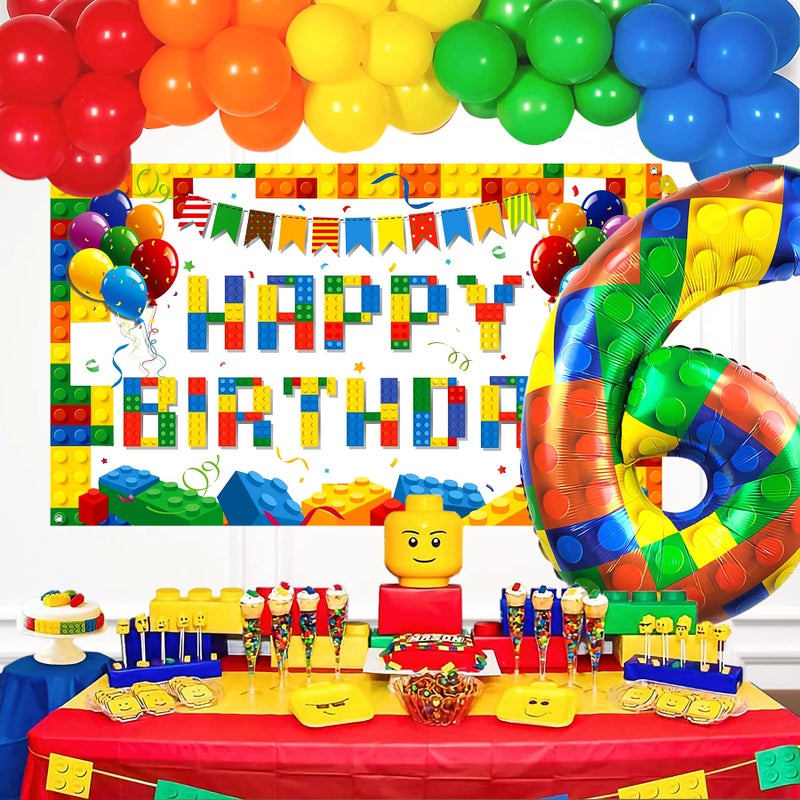 CHANGZHONG 32 Inch Building Block Number 6 Balloons 6 year birthday Block Themed Large Big Helium Foil Mylar Balloon for Girls Boys 6 th Birthday Party Decoration Supplies - Image 3