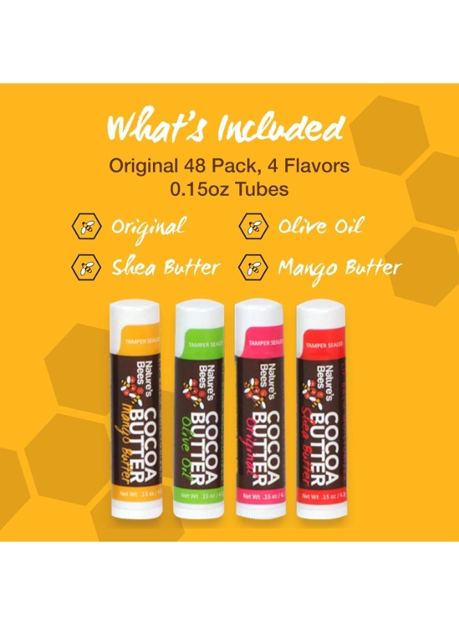 Nature's Bees, Cocoa Butter Flavored Lip Balm Tubes Set Bulk Assortment Chap Treatment Moisturizer For Dry Lips, Original Variety Assortment (Shea Butter, Original, Olive Oil, Mango Butter) - 48 Pack - Image 3