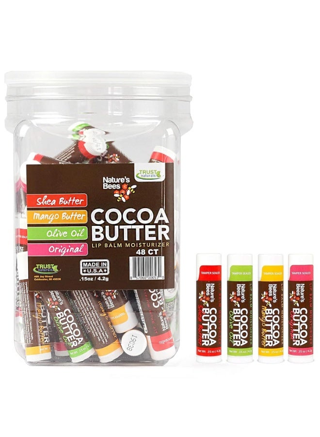 Nature's Bees, Cocoa Butter Flavored Lip Balm Tubes Set Bulk Assortment Chap Treatment Moisturizer For Dry Lips, Original Variety Assortment (Shea Butter, Original, Olive Oil, Mango Butter) - 48 Pack - Image 1