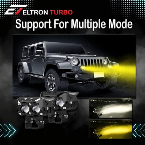 Eltron Turbo 1 Year Imported Warranty Waterproof Super High Bright Dual Lens Fog Light Universal For All Motorcycle,Cars Projector Light White & Yellow Spot Beam (Pack Of 2, 12Volts DC Power 145Watts) - Image 4