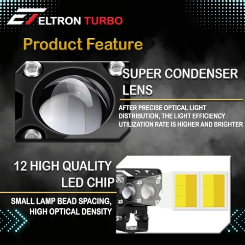 Eltron Turbo 1 Year Imported Warranty Waterproof Super High Bright Dual Lens Fog Light Universal For All Motorcycle,Cars Projector Light White & Yellow Spot Beam (Pack Of 2, 12Volts DC Power 145Watts) - Image 2