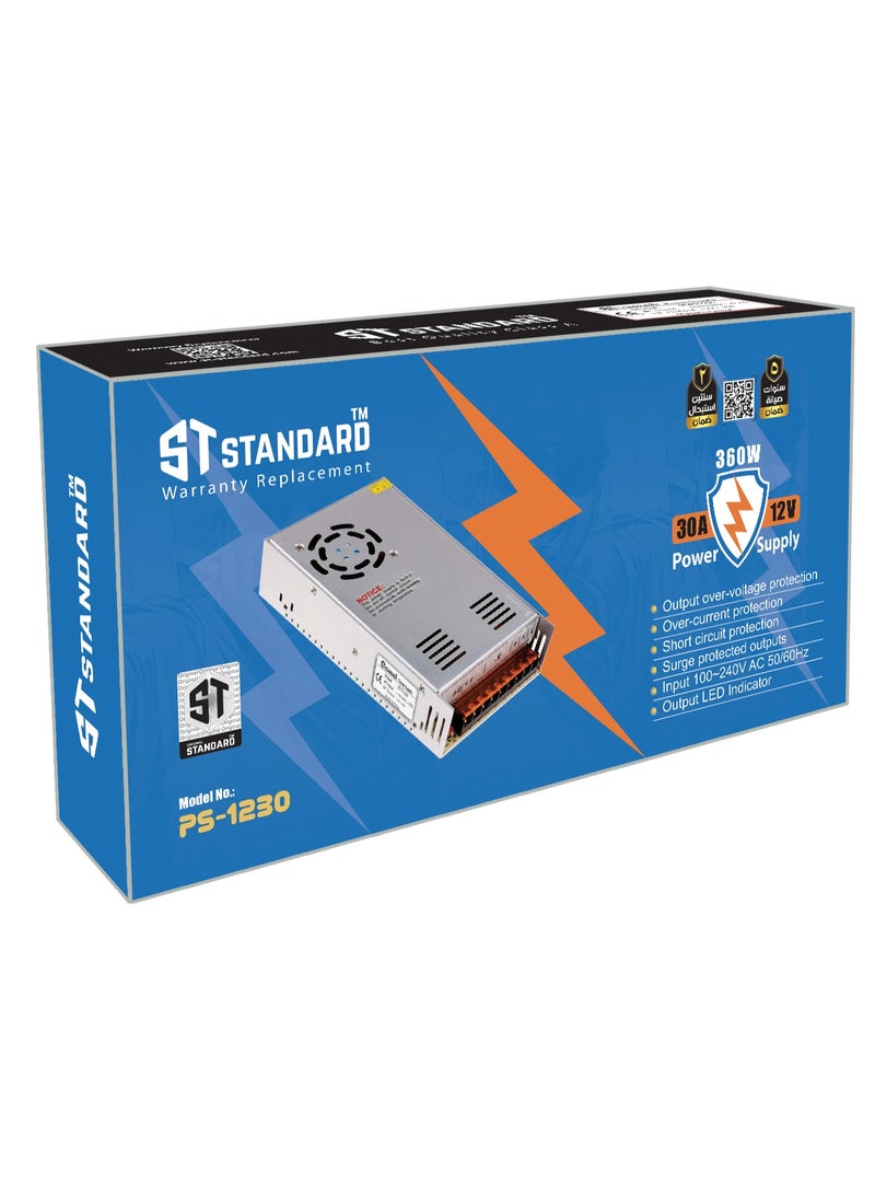 Standard PS1230 12V 30A 360W Power Supply with Full Electrical Protection and LED Indicator - Image 2