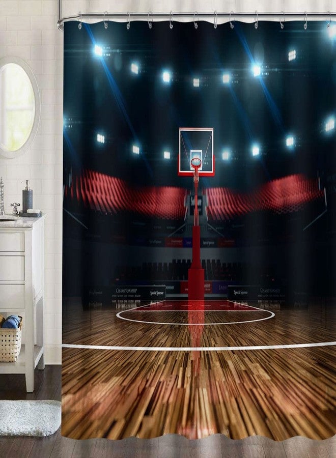 GOAOK Basketball Sports Shower Curtain for Bathroom,Professional Basketball Field Bath Curtain Arena Stadium Before Game Championship Sports Shower Curtain Set for Teen Men Decor 72X72 in - Image 2