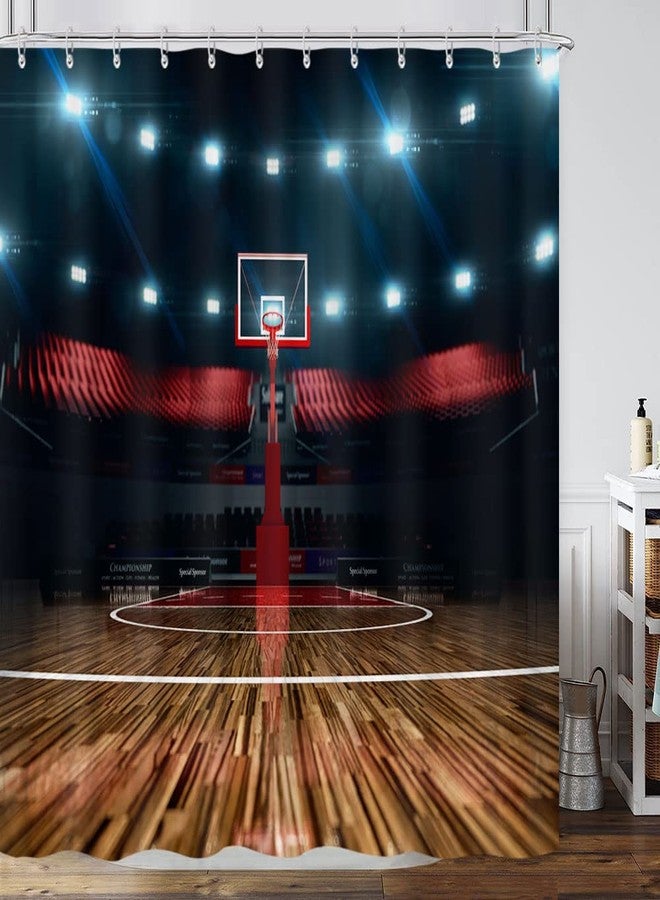 GOAOK Basketball Sports Shower Curtain for Bathroom,Professional Basketball Field Bath Curtain Arena Stadium Before Game Championship Sports Shower Curtain Set for Teen Men Decor 72X72 in - Image 1