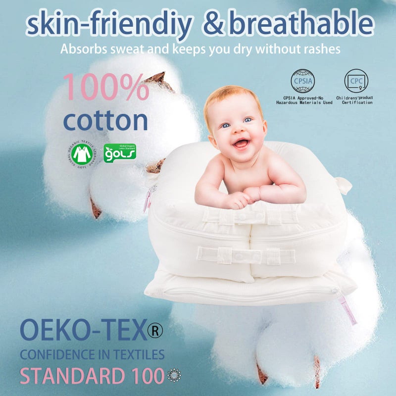 Pucmaoci Corduroy Baby Lounger Cover for Dockatot Deluxe + | 100% Cotton Hypoallergenic Newborn Premium Quality Spare Cover(Cover Only) (White) - Image 2