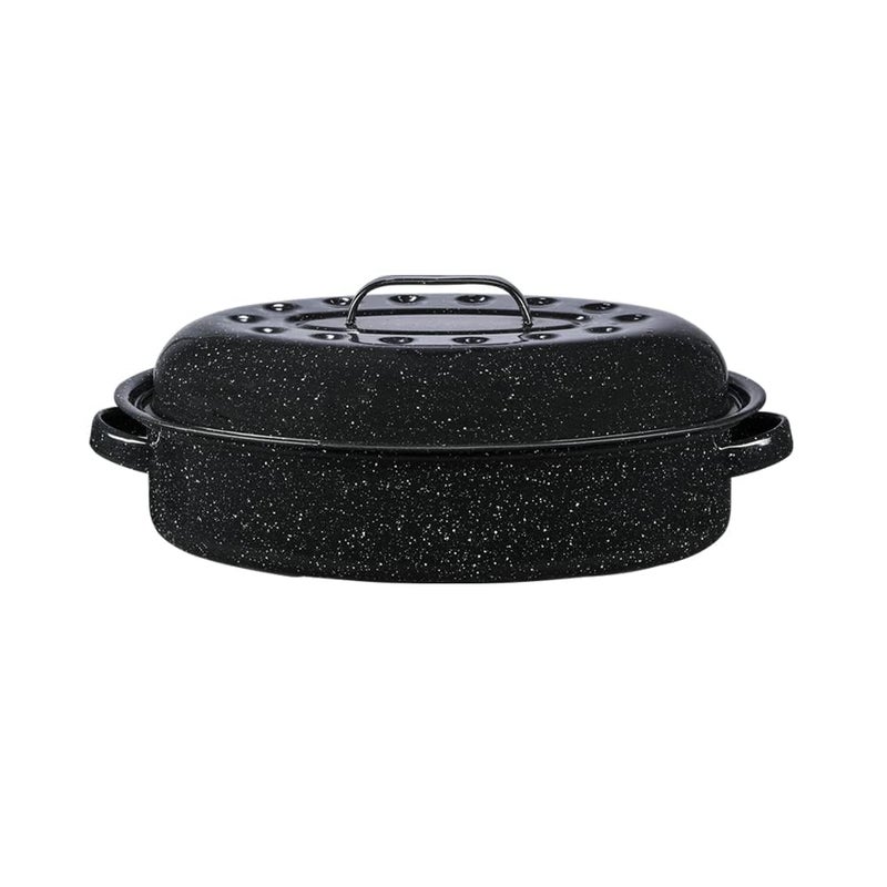 Granite Ware 15-Inch Covered Oval Roaster - Enamel Steel Basic Cookware, Nonstick & Chemical-Free, Dishwasher Safe - 10 Lb Capacity, Large Roasting Pan for Meats, Poultry, Vegetables (Speckled Black) - Image 1