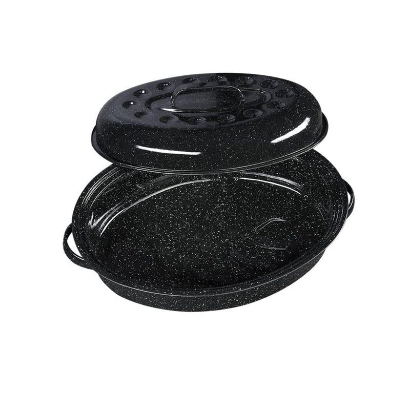Granite Ware 15-Inch Covered Oval Roaster - Enamel Steel Basic Cookware, Nonstick & Chemical-Free, Dishwasher Safe - 10 Lb Capacity, Large Roasting Pan for Meats, Poultry, Vegetables (Speckled Black) - Image 2